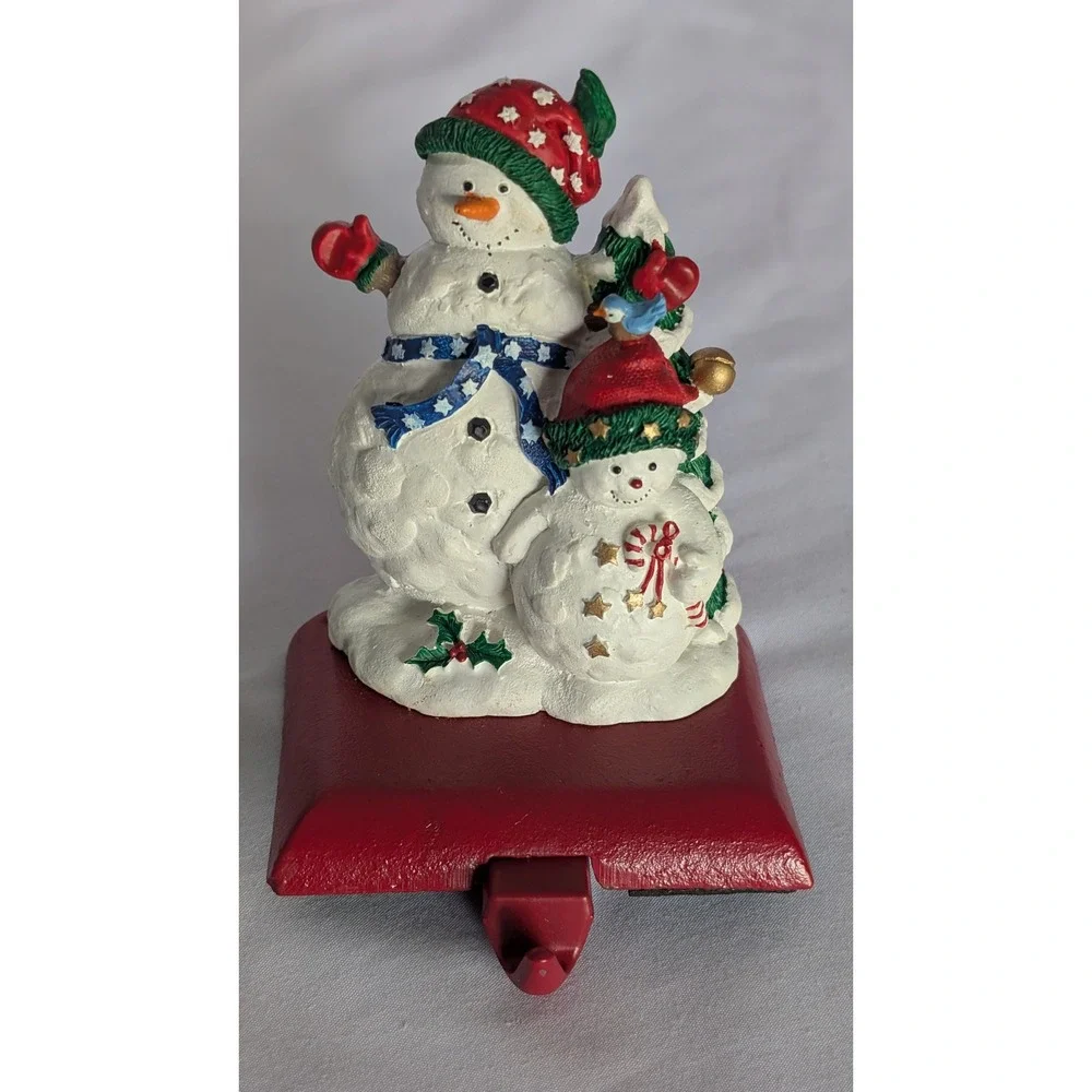 Potpourri Designs 1995 Snowman Fam. Handpainted Stocking Hanger Adjustable Hook